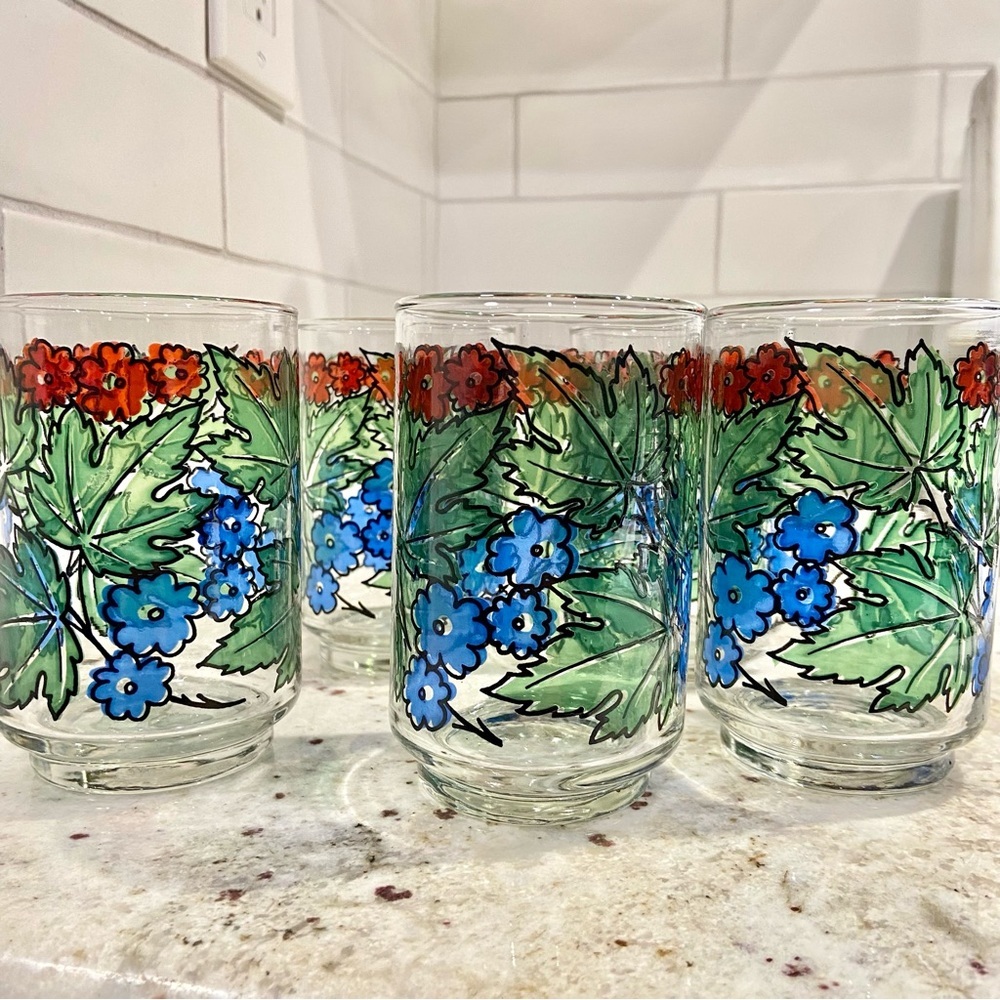 Libbey Glass Comp Tumbler 12oz Glassware Tiffany Foliage Stained Glass Set 5